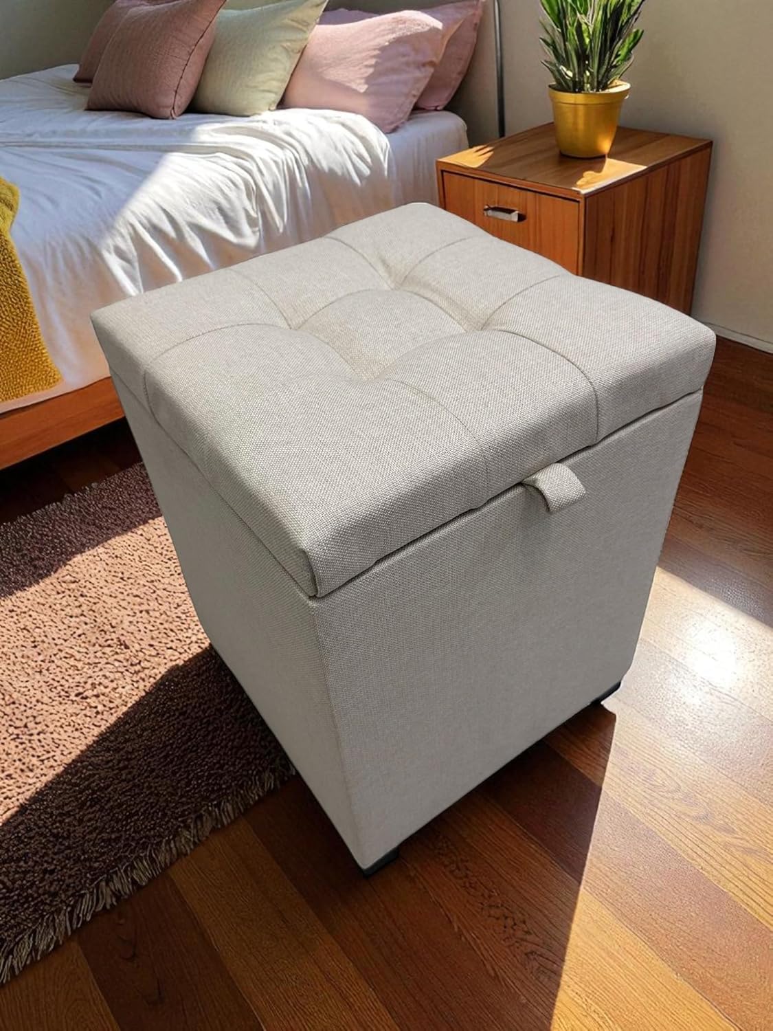 Puff Bau Toquio Estofado Em Linho Creme