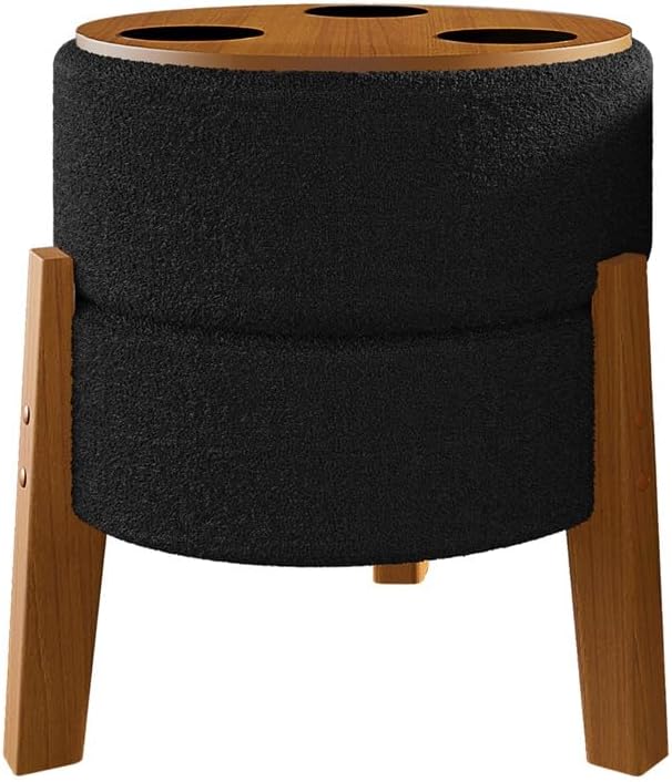 Puff Porta/copos Tecido Bouclê Preto Pés De Madeira Maciça PUFF-GLASS 1 Puff Portacopos Tecido Boucle Preto Pes De Madeira Macica PUFF GLASS