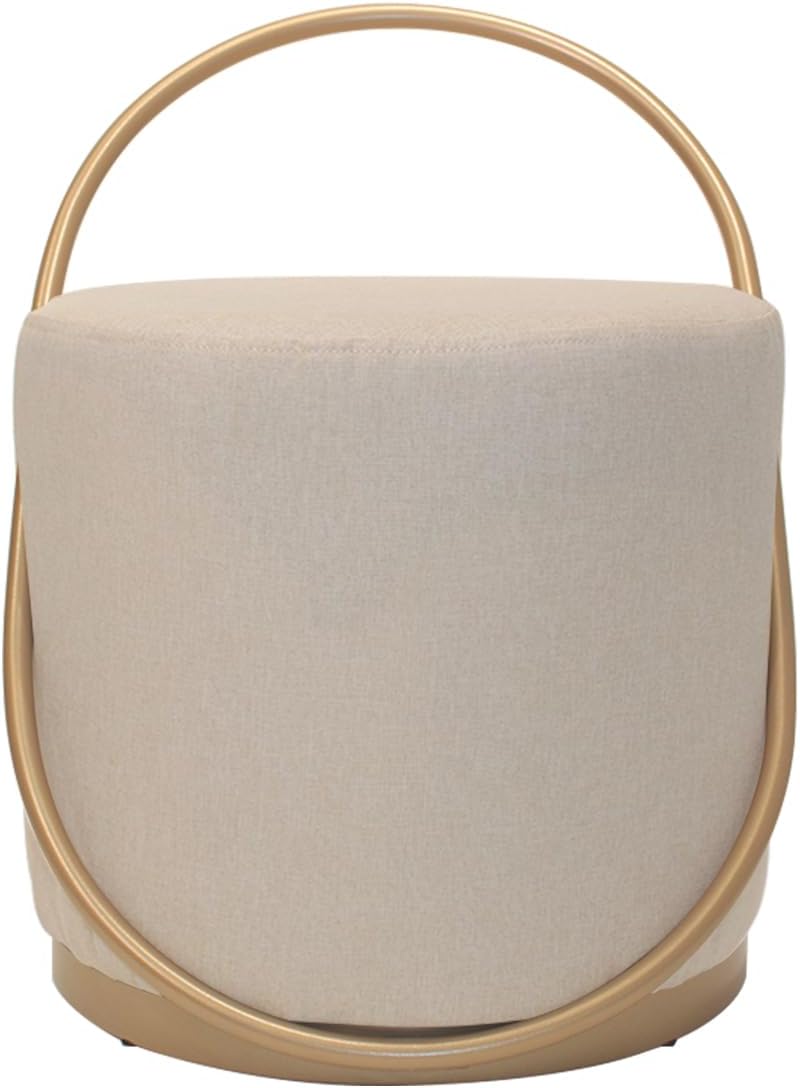 Puff Redondo Industrial Estofado Em Linho Base Dourada de Metal - Lizard (Bege) 1 Puff Redondo Industrial Estofado Em Linho Base Dourada de Metal