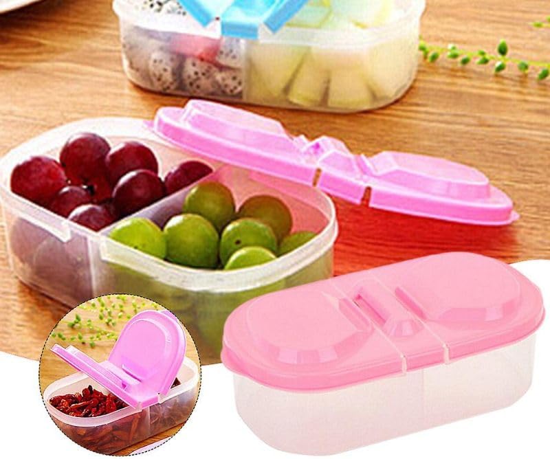 Recipiente Plastico para Alimentos com 2 Compartimentos Tampa Rosa Organizador