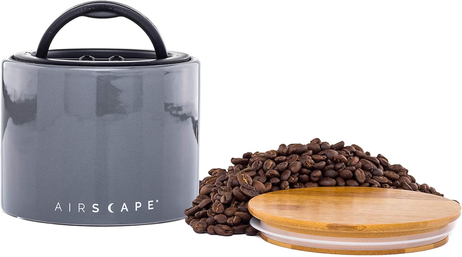 Recipiente de cerâmica para armazenamento de café e alimentos AirScape Planetary Design – Pequeno 10 cm – Tampa interna hermética patenteada nos EUA – Cinza com tampa de bambu 1 Recipiente de ceramica para armazenamento de cafe e alimentos AirScape
