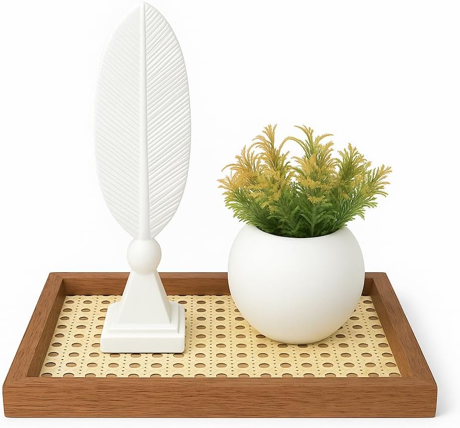 Up2u Decor - Kit Bandeja Palha Indiana Enfeite Pena Vaso Cimento Plant - Branco 1 Up2u Decor Kit Bandeja Palha Indiana Enfeite Pena Vaso