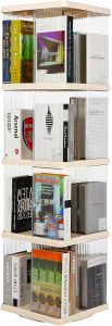FAHKNS Estante rotativa de 4 níveis, estante de 360° para exibição no chão, prateleira de livros para espaço pequeno, estante giratória para escritório, quarto, sala de estar, retangular