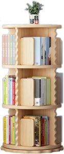 Estantes giratórias de 360° de madeira maciça, suporte de armazenamento de livros para casa, suporte para livros de fotos, renda