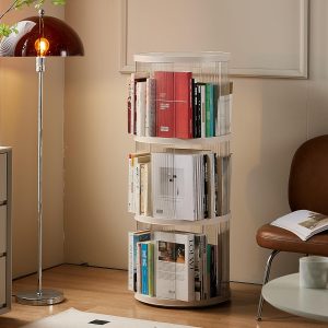 Estantes giratórias brancas de alta qualidade de 360 graus, três camadas, organizador moderno de exibição de meados do século com várias camadas, para sala de estar, estudo, prateleira de