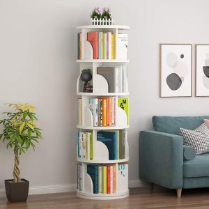 Torre De Livros Rotativa, Estante De Livros De 3/4/5 Andares Para Crianças E Adultos, Estante Giratória De Exibição 360°, Estante De Armazenamento De Estante Rotativa De Canto De Madeira, Q