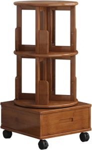 Estante giratória de bambu para sala de aula, organizador de livros estreito, estante de armazenamento com gaveta para quarto de crianças