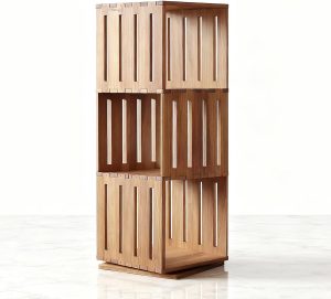 Estante de madeira giratória, torre de 3 camadas, madeira maciça, fiação de 360°, acabamento natural, (marrom rústico, 102, 3)