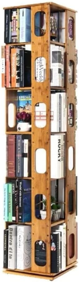 Estante de livros com 6 camadas giratórias, estante de bambu, altura do chão, estante criativa, ajustável, estante para livros, revistas, livros, ela 1 Estante de livros com 6 camadas giratorias estante de bambu