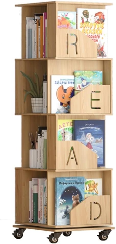 Estante giratória de 360° de madeira maciça removível prateleira removível com rodas instalação simples 1 Estante giratoria de 360° de madeira macica removivel prateleira removivel