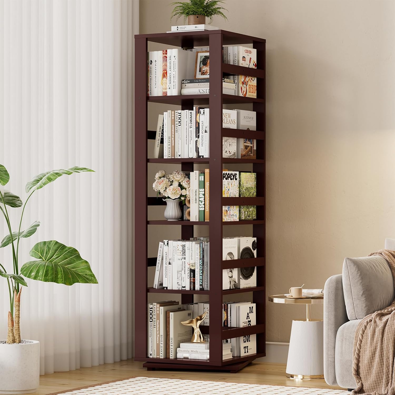 Homykic Estante rotativa estante giratoria de bambu 360 estante de