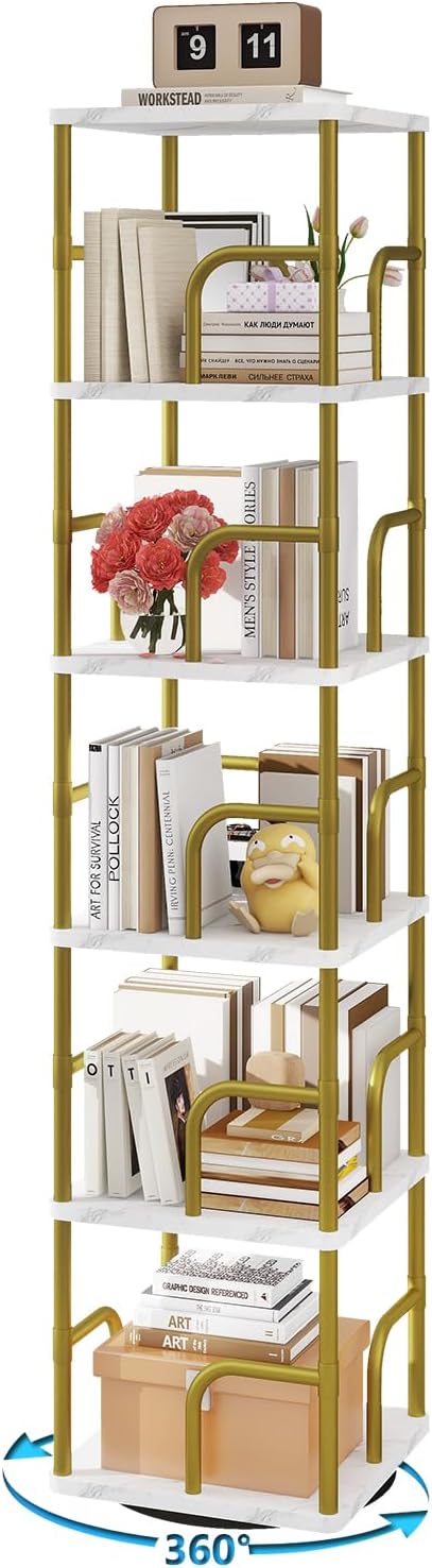 IBUYEK Estante giratória quadrada de 6 camadas, torre giratória, estante alta de giro vertical de 360°, organizador de armazenamento de canto giratório para quarto, sala de estar, branco, UTBC005GW 1 IBUYEK Estante giratoria quadrada de 6 camadas torre giratoria estante