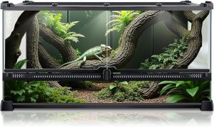Terrário de répteis 50,8 x 30,5 x 25,4 cm, compartimento de tanque de vidro completo para pequenos répteis, lagartixas, sapos, lagartos, cobras, aranhas, tartarugas, habitat de terrário da floresta