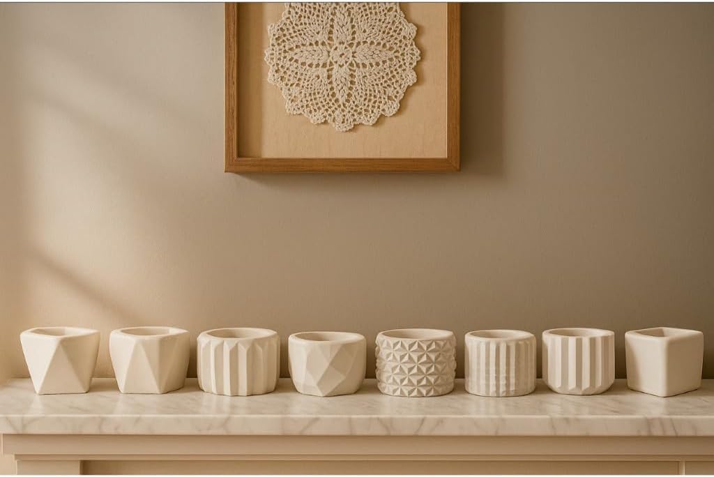 Vasinhos Decorativos com Cactos e Plantas Artificiais Gesso e
