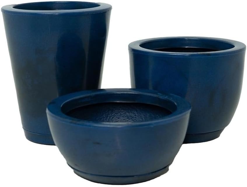 Vasos Grandes Decorativos para Plantas Bacia Escovada com Prato Coletor, Vasos de Plantas para Jardim(AZUL MARMORIZADO LISO BRILHO) 1 Vasos Grandes Decorativos para Plantas Bacia Escovada com Prato Coletor