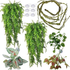 Plantas de répteis para acessórios de tanque de dragão barbudo, decoração artificial de planta de terrário para gaiola de cobra, planta falsa para habitat de lagartixa leopardo, pítons de bola