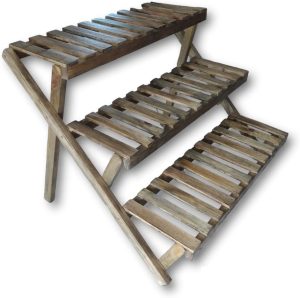 Floreira Escada Para Vasos De Flores Decorativa Jardim Vertical Estante Multiuso Em Madeira Pinus Natural(CRUA)