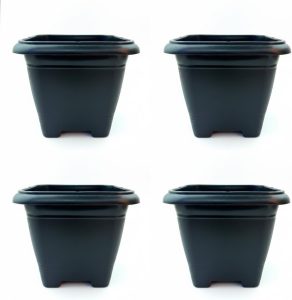 Kit 4 Vaso Planta Quadrado Plástico 17cm Preto Jardinagem Premium