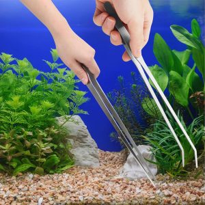 2 pinças longas de aquário – Pinças de alimentação de aço inoxidável retas e curvas de 26 cm para répteis, aquários de peixes e terrários