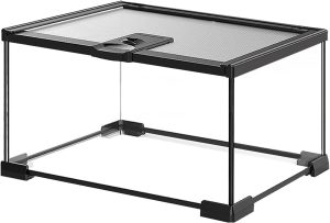 Vivário de terrário de répteis de vidro, cobertura superior de malha, visão completa visualmente para lagartos, sapos com chifres, cobras, aranhas (P 2,4 Gal (30,5 x 19,8 x 15,2 cm))