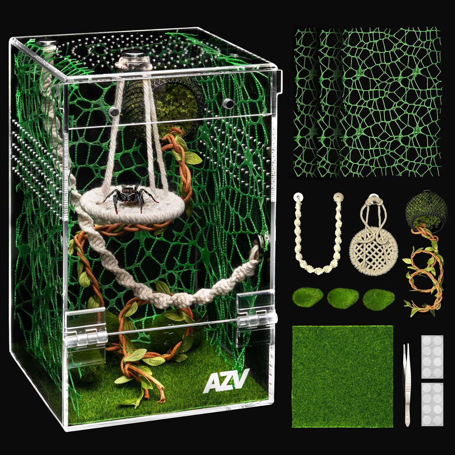AZV Kit grande de gabinete de aranha saltadora, habitat de louva-a-deus rezando à prova de fuga, porta magnética, caixa de aranha de tarântula arbórea, terrário completo de besouro de acrílico 1 AZV Kit grande de gabinete de aranha saltadora habitat de