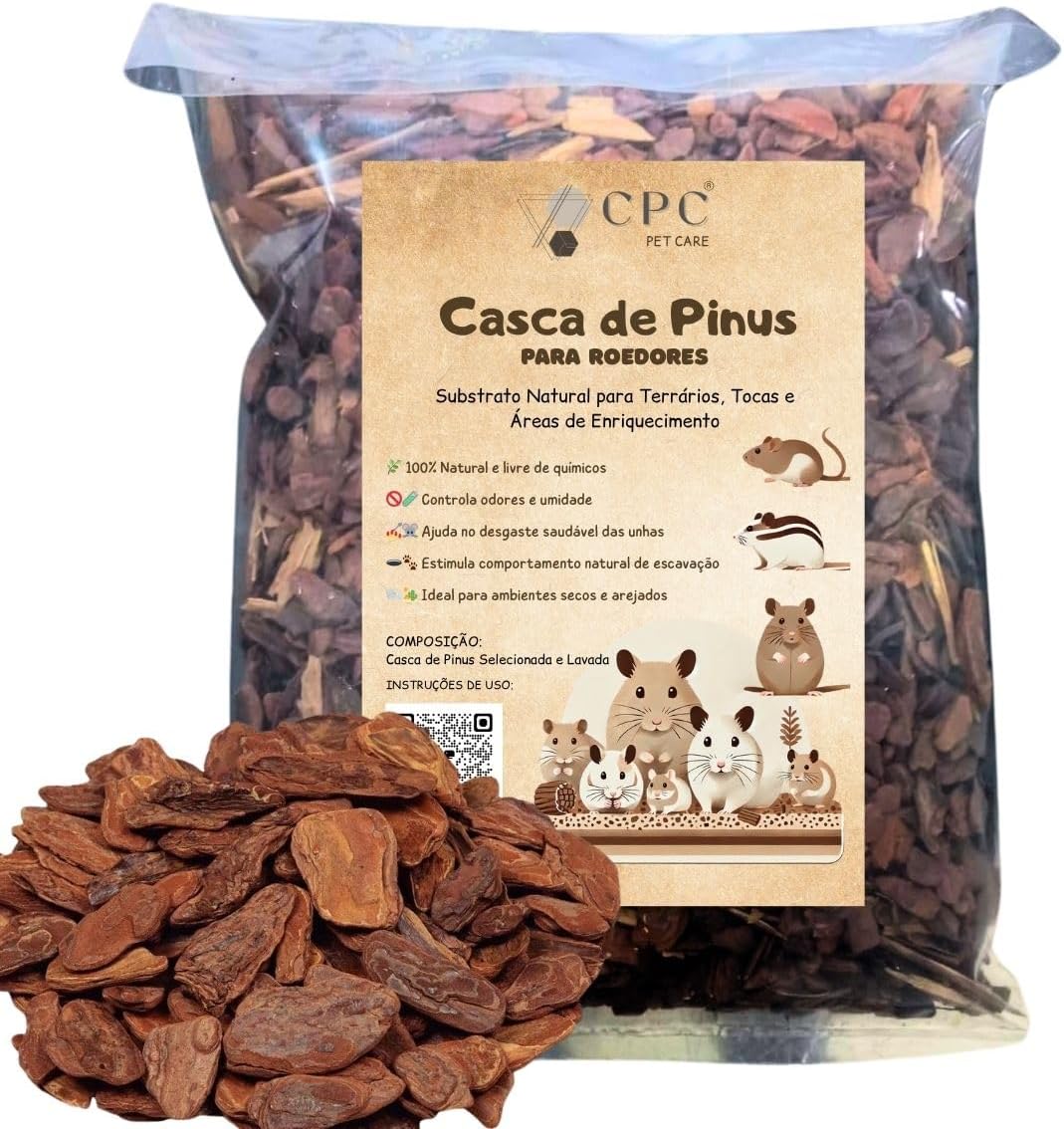 Casca de Pinus Lavada Para Terrario de Roedores CPC Pet Care (5 Litros) 1 Casca de Pinus Lavada Para Terrario de Roedores CPC Pet