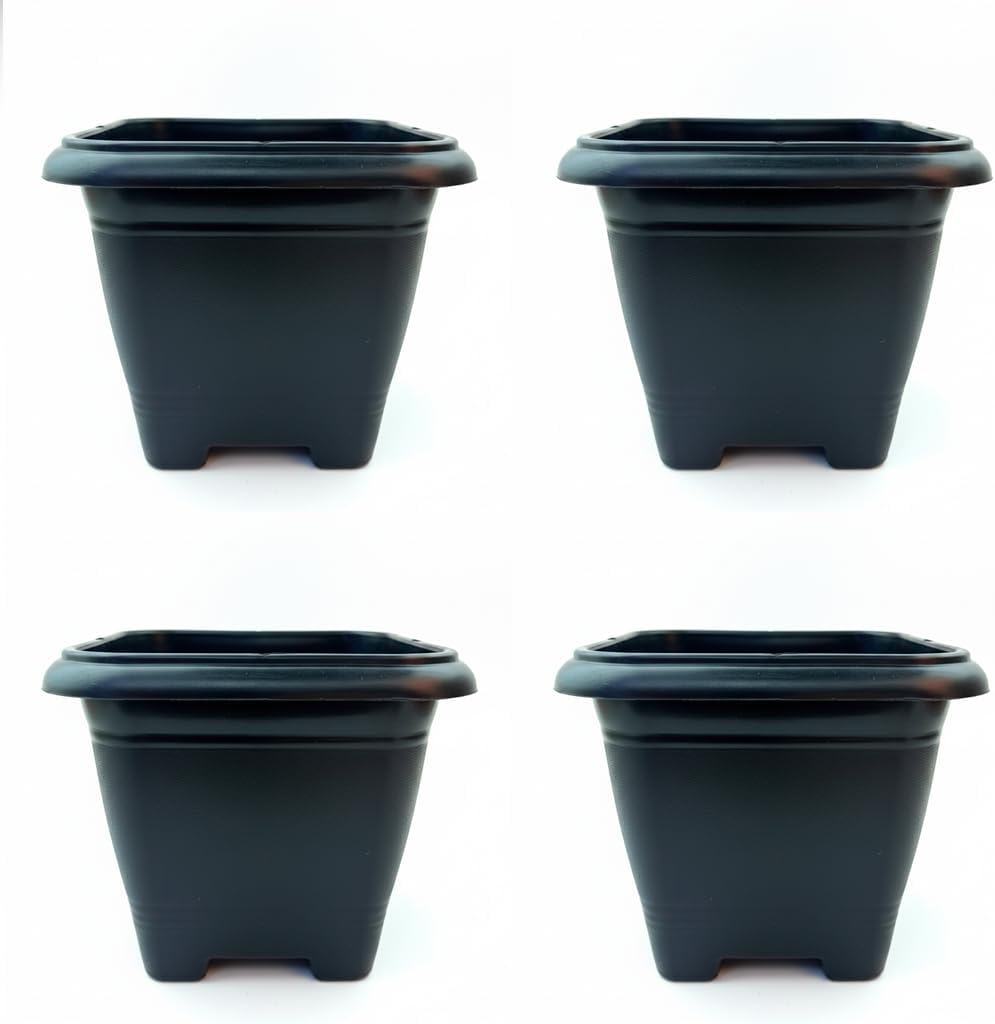 Kit 4 Vaso Planta Quadrado Plastico 17cm Preto Jardinagem Premium
