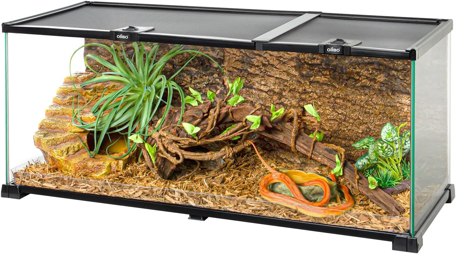OiiBO Tanque de répteis de 20 galões, 76,2 x 30,5 x 30,5 cm, alimentação superior de terrário e ventilação de tela de porta deslizante dupla com bandeja de PVC de fácil limpeza para répteis cobra 1 OiiBO Tanque de repteis de 20 galoes 762 x 305
