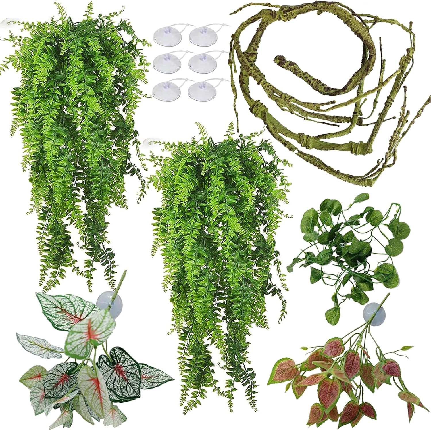 Plantas de répteis para acessórios de tanque de dragão barbudo, decoração artificial de planta de terrário para gaiola de cobra, planta falsa para habitat de lagartixa leopardo, pítons de bola 1 Plantas de repteis para acessorios de tanque de dragao barbudo