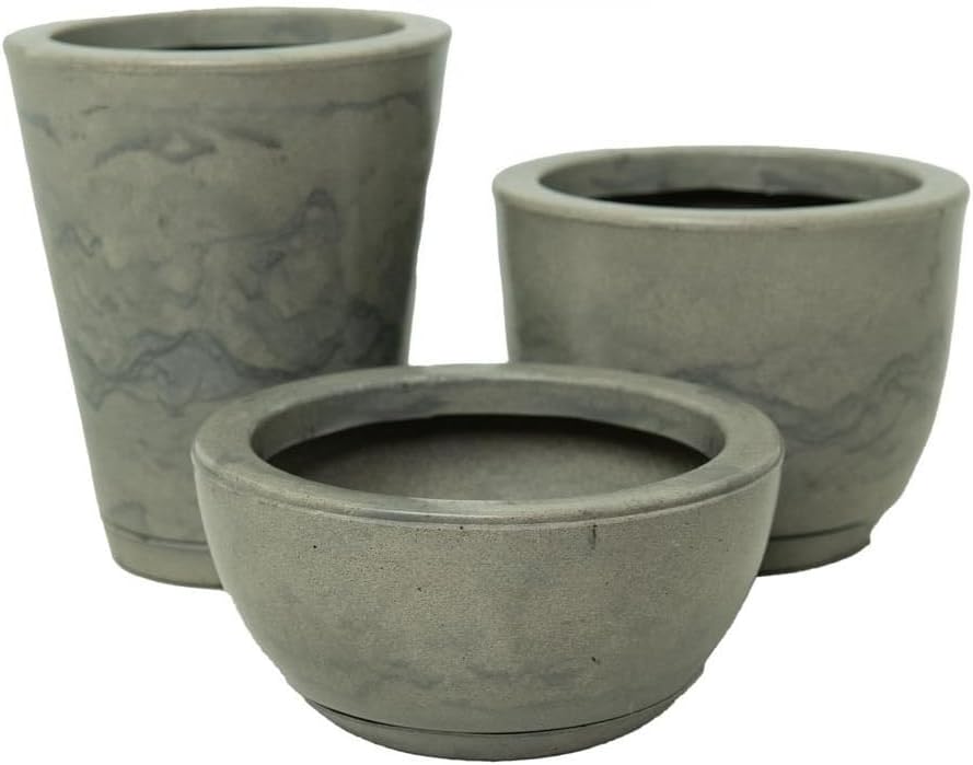 Vasos Grandes Decorativos para Plantas Bacia Escovada com Prato Coletor, Vasos de Plantas para Jardim(BEGE MARMORIZADO LISO/BRILHO) 1 Vasos Grandes Decorativos para Plantas Bacia Escovada com Prato Coletor